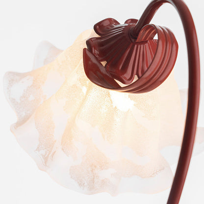 Traditional Chinese Iron Glass Floral Shade 1-Light Table Lamp For Bedroom