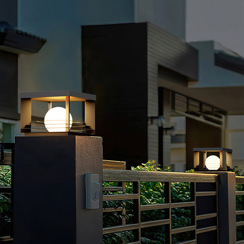 Modern Minimalist Solar Waterproof Stainless Steel PC Rectangular Globe LED Outdoor Post Head Light For Outdoor Patio