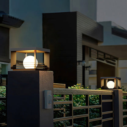 Modern Minimalist Solar Waterproof Stainless Steel PC Rectangular Globe LED Outdoor Post Head Light For Outdoor Patio