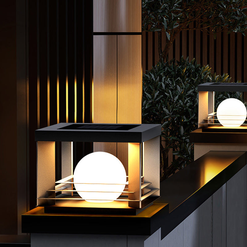 Modern Minimalist Solar Waterproof Stainless Steel PC Rectangular Globe LED Outdoor Post Head Light For Outdoor Patio