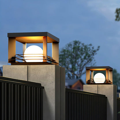 Modern Minimalist Solar Waterproof Stainless Steel PC Rectangular Globe LED Outdoor Post Head Light For Outdoor Patio