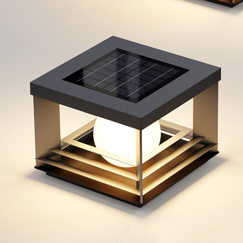 Modern Minimalist Solar Waterproof Stainless Steel PC Rectangular Globe LED Outdoor Post Head Light For Outdoor Patio