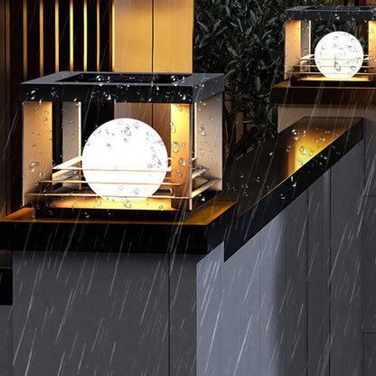 Modern Minimalist Solar Waterproof Stainless Steel PC Rectangular Globe LED Outdoor Post Head Light For Outdoor Patio