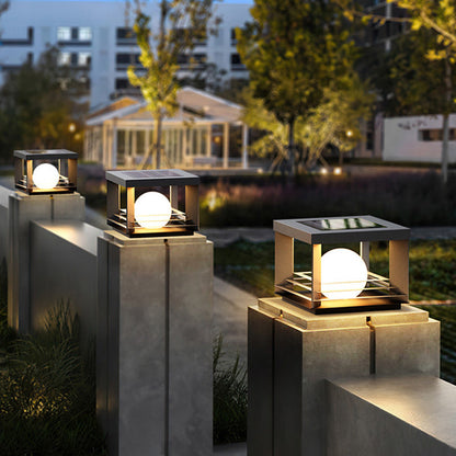 Modern Minimalist Solar Waterproof Stainless Steel PC Rectangular Globe LED Outdoor Post Head Light For Outdoor Patio