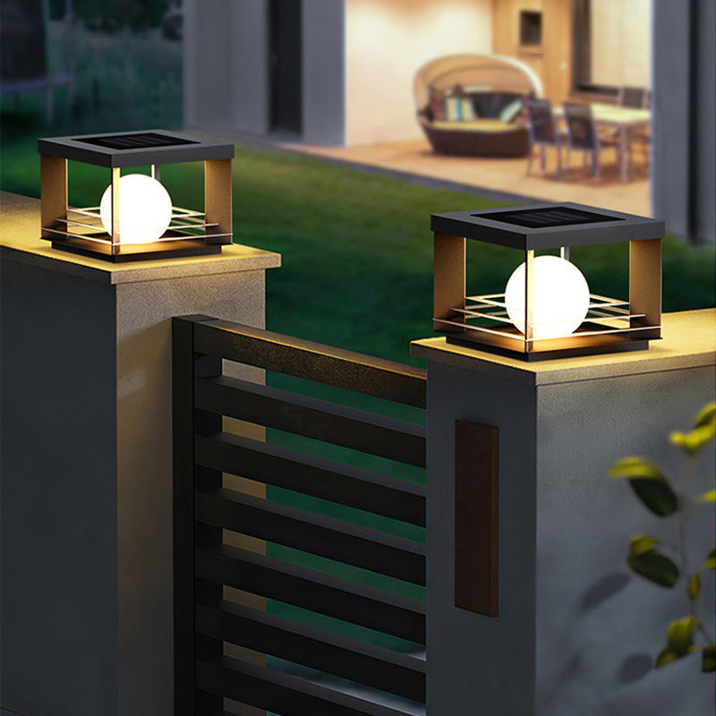Modern Minimalist Solar Waterproof Stainless Steel PC Rectangular Globe LED Outdoor Post Head Light For Outdoor Patio
