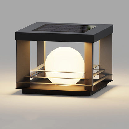 Modern Minimalist Solar Waterproof Stainless Steel PC Rectangular Globe LED Outdoor Post Head Light For Outdoor Patio