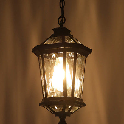 Traditional Vintage Aluminum & Ripple Glass Octagonal 1-Light Pendant Light For Outdoor Patio
