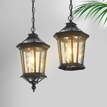 Traditional Vintage Aluminum & Ripple Glass Octagonal 1-Light Pendant Light For Outdoor Patio
