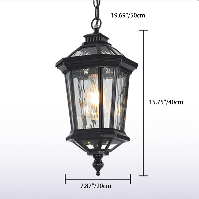 Traditional Vintage Aluminum & Ripple Glass Octagonal 1-Light Pendant Light For Outdoor Patio