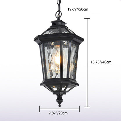 Traditional Vintage Aluminum & Ripple Glass Octagonal 1-Light Pendant Light For Outdoor Patio