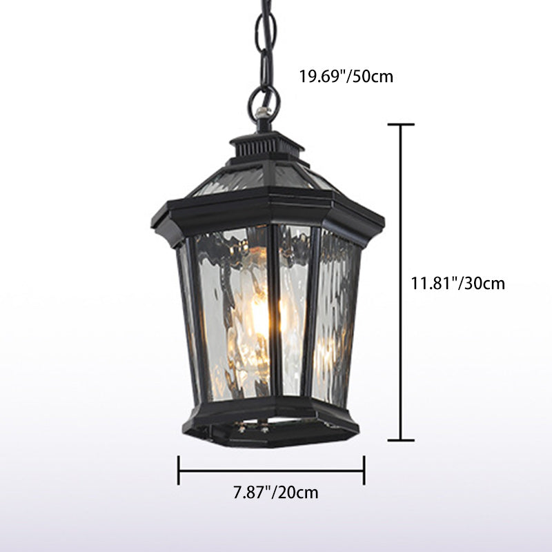 Traditional Vintage Aluminum & Ripple Glass Octagonal 1-Light Pendant Light For Outdoor Patio