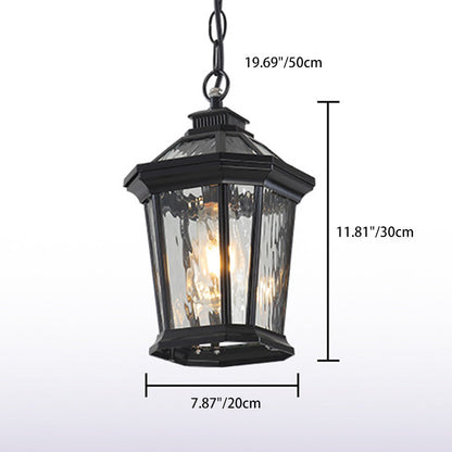 Traditional Vintage Aluminum & Ripple Glass Octagonal 1-Light Pendant Light For Outdoor Patio