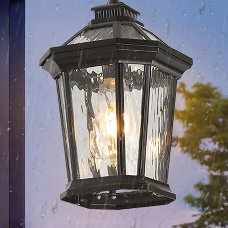 Traditional Vintage Aluminum & Ripple Glass Octagonal 1-Light Pendant Light For Outdoor Patio