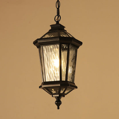 Traditional Vintage Aluminum & Ripple Glass Octagonal 1-Light Pendant Light For Outdoor Patio