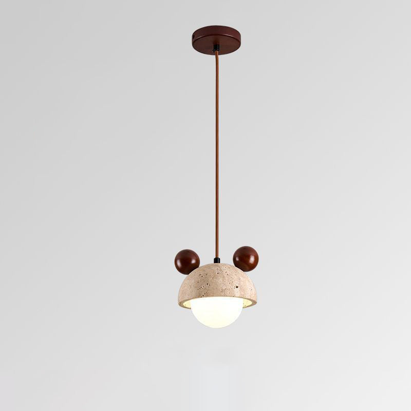 Traditional Japanese Travertine Wood Globe 1-Light Pendant Light For Bedroom