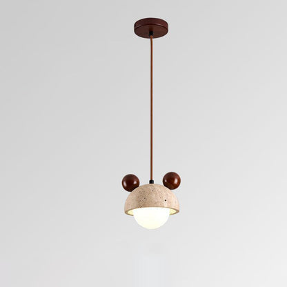 Traditional Japanese Travertine Wood Globe 1-Light Pendant Light For Bedroom