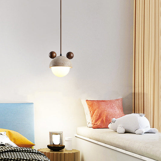 Traditional Japanese Travertine Wood Globe 1-Light Pendant Light For Bedroom