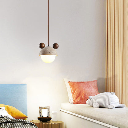 Traditional Japanese Travertine Wood Globe 1-Light Pendant Light For Bedroom