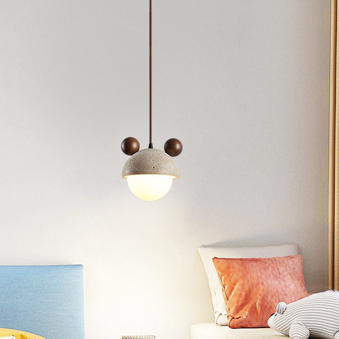 Traditional Japanese Travertine Wood Globe 1-Light Pendant Light For Bedroom