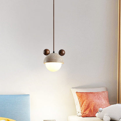 Traditional Japanese Travertine Wood Globe 1-Light Pendant Light For Bedroom