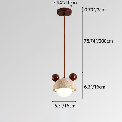 Traditional Japanese Travertine Wood Globe 1-Light Pendant Light For Bedroom