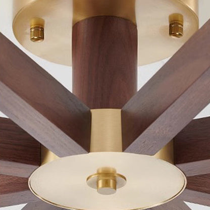 Traditional Chinese Copper Wood Glass Branch Globe Cylinder 5/6/8/10 Light Semi-Flush Mount Ceiling Light For Living Room