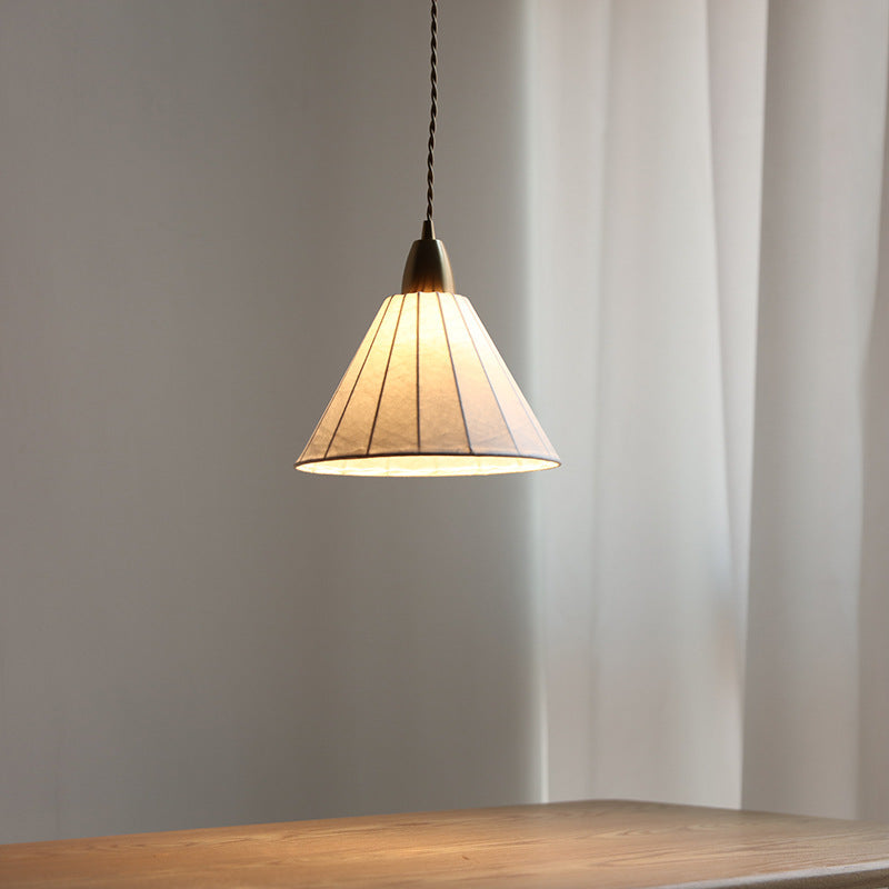 Traditional Japanese Brass Silk Cone 1-Light Pendant Light For Living Room