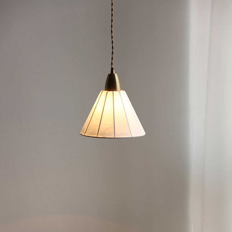 Traditional Japanese Brass Silk Cone 1-Light Pendant Light For Living Room