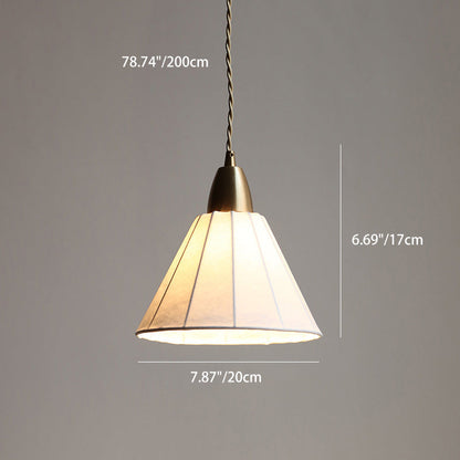 Traditional Japanese Brass Silk Cone 1-Light Pendant Light For Living Room