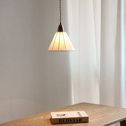 Traditional Japanese Brass Silk Cone 1-Light Pendant Light For Living Room