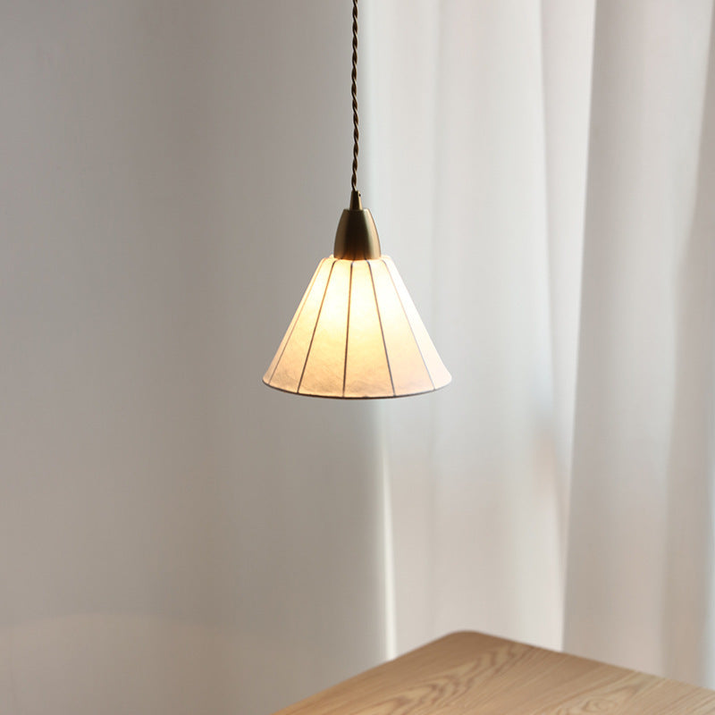 Traditional Japanese Brass Silk Cone 1-Light Pendant Light For Living Room
