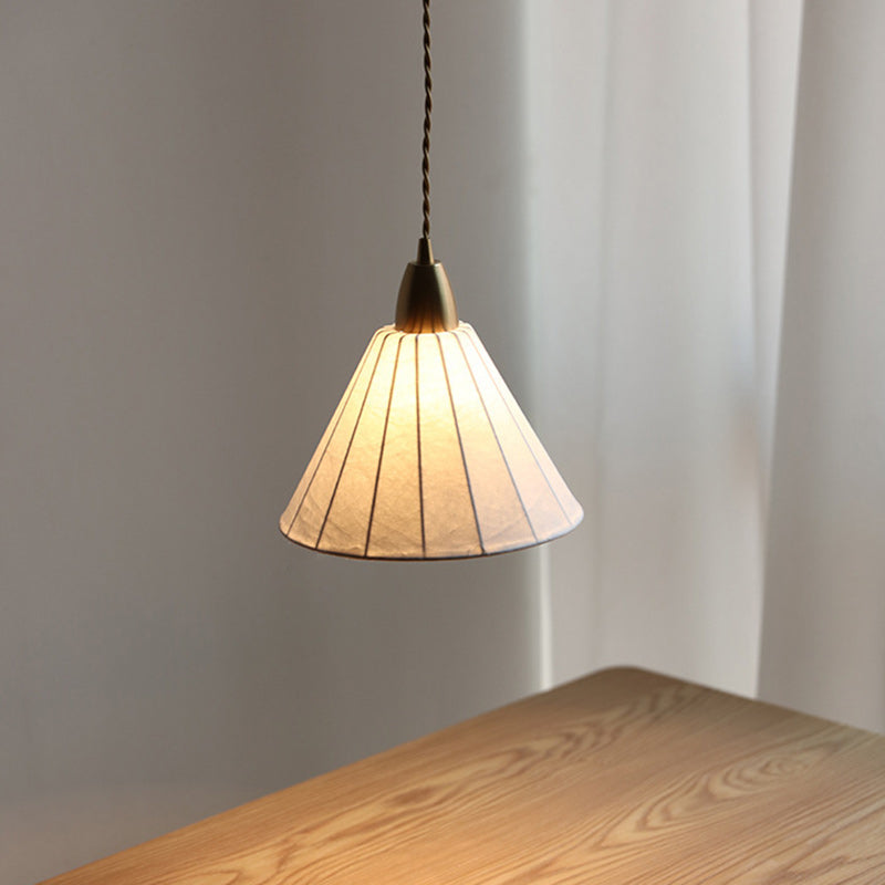 Traditional Japanese Brass Silk Cone 1-Light Pendant Light For Living Room