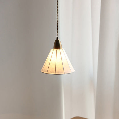 Traditional Japanese Brass Silk Cone 1-Light Pendant Light For Living Room