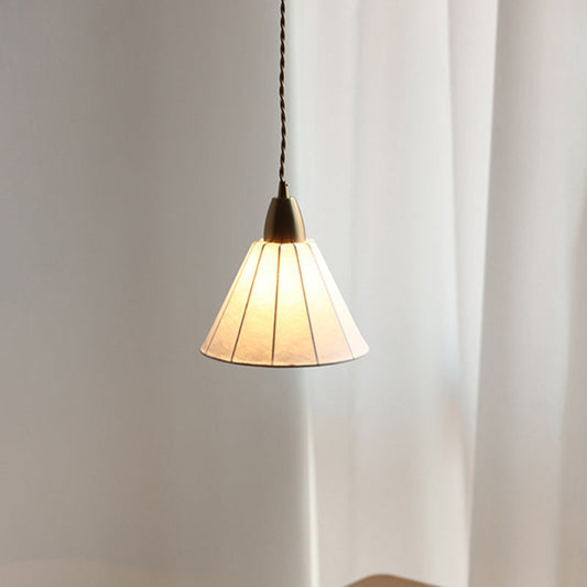 Traditional Japanese Brass Silk Cone 1-Light Pendant Light For Living Room