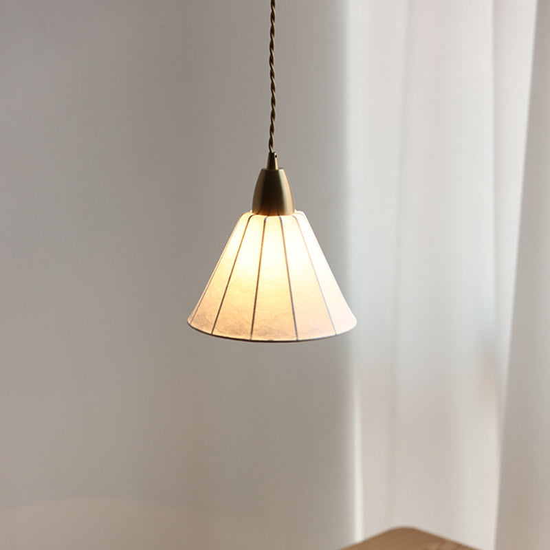 Traditional Japanese Brass Silk Cone 1-Light Pendant Light For Living Room