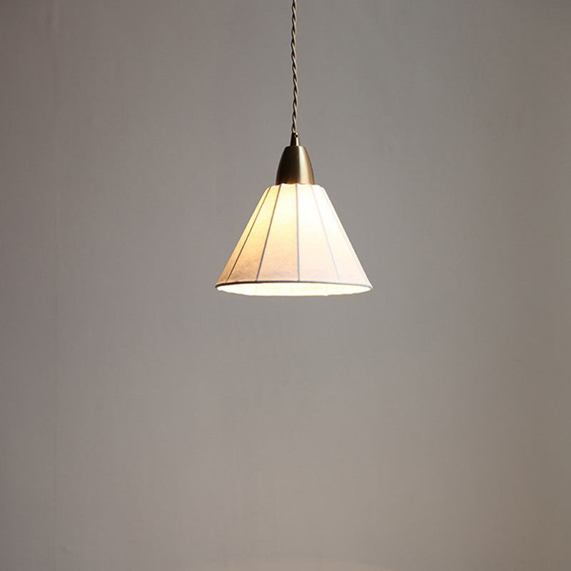 Traditional Japanese Brass Silk Cone 1-Light Pendant Light For Living Room