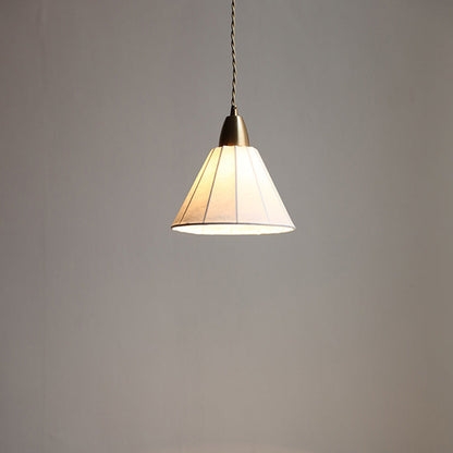 Traditional Japanese Brass Silk Cone 1-Light Pendant Light For Living Room