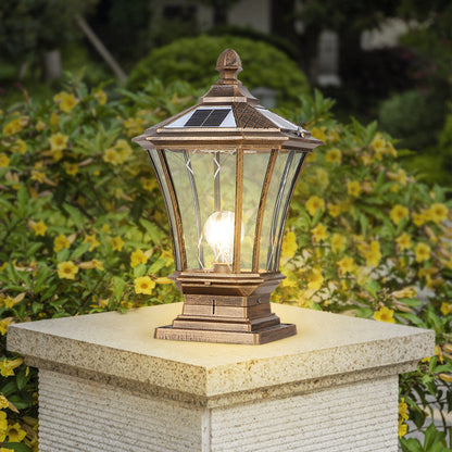 Traditional European Solar Aluminum Glass Octagonal LED Post Head Outdoor Light For Garden