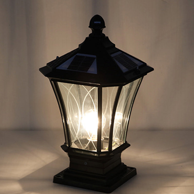 Traditional European Solar Aluminum Glass Octagonal LED Post Head Outdoor Light For Garden