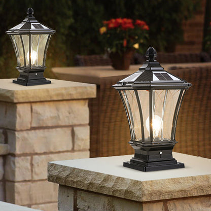 Traditional European Solar Aluminum Glass Octagonal LED Post Head Outdoor Light For Garden