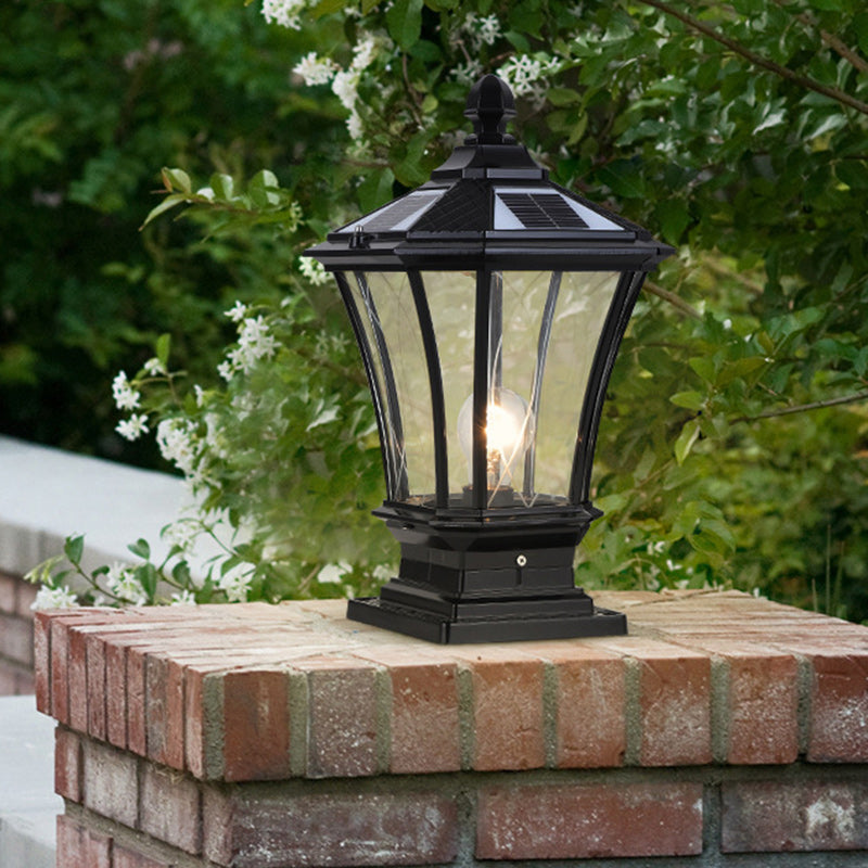 Traditional European Solar Aluminum Glass Octagonal LED Post Head Outdoor Light For Garden