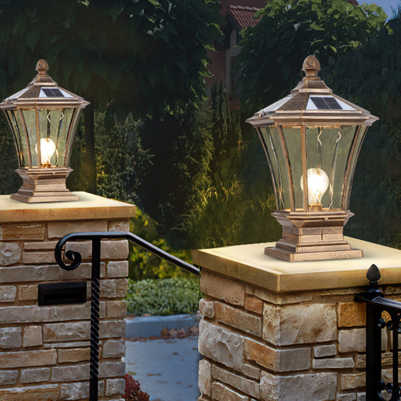 Traditional European Solar Aluminum Glass Octagonal LED Post Head Outdoor Light For Garden