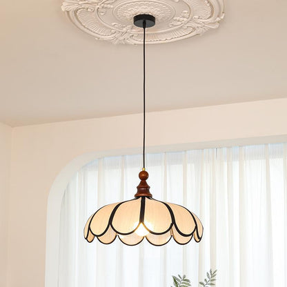 Traditional French Jute Iron Wood Floral 1-Light Pendant Light For Living Room