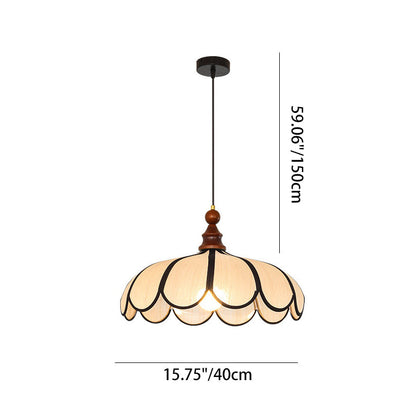 Traditional French Jute Iron Wood Floral 1-Light Pendant Light For Living Room