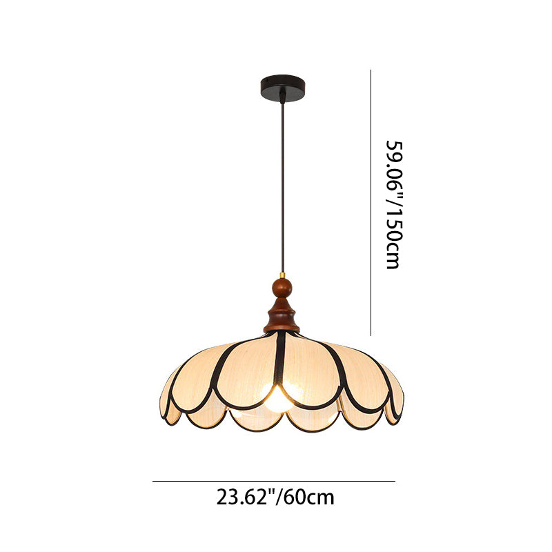 Traditional French Jute Iron Wood Floral 1-Light Pendant Light For Living Room
