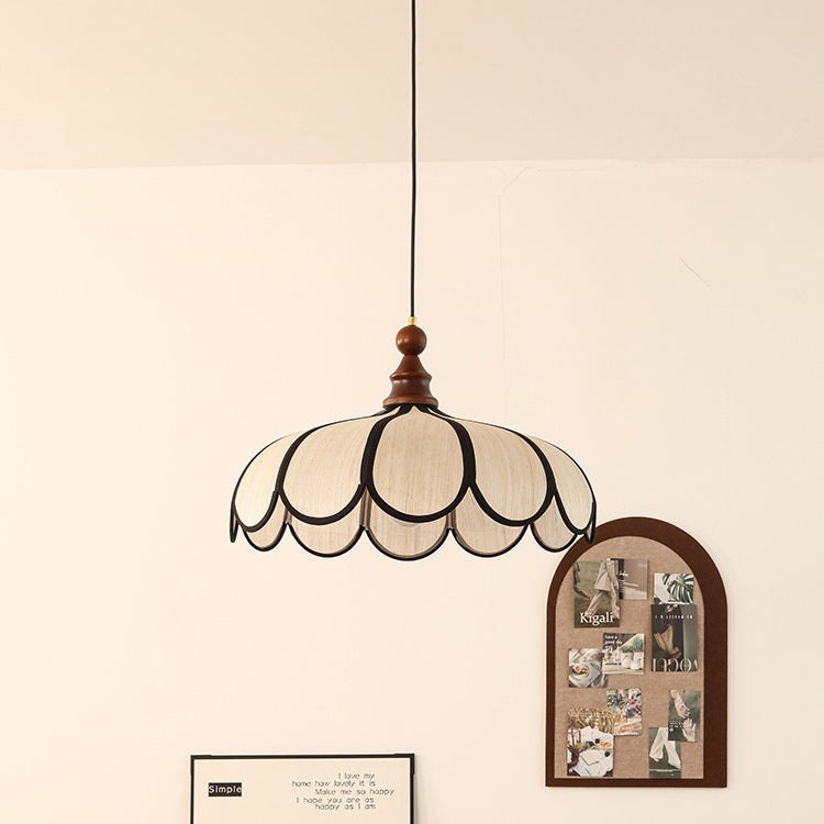 Traditional French Jute Iron Wood Floral 1-Light Pendant Light For Living Room