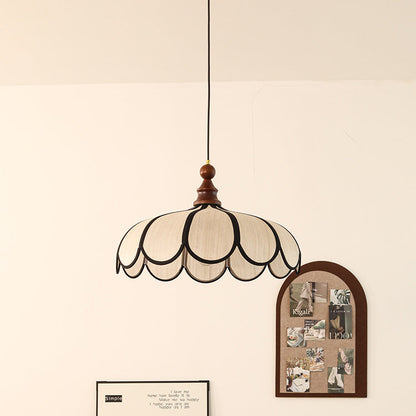 Traditional French Jute Iron Wood Floral 1-Light Pendant Light For Living Room