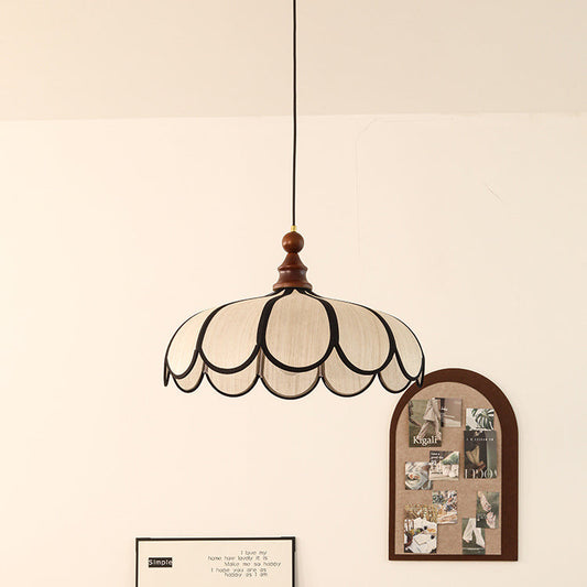 Traditional French Jute Iron Wood Floral 1-Light Pendant Light For Living Room