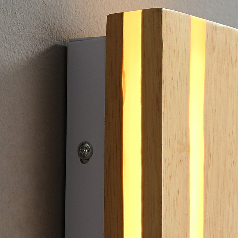 Contemporary Nordic Wood Resin Rectangular Cracked Wood Grain LED Wall Sconce Lamp For Living Room