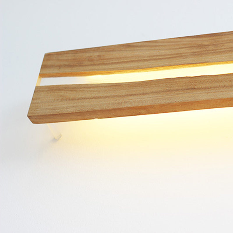 Contemporary Nordic Wood Resin Rectangular Cracked Wood Grain LED Wall Sconce Lamp For Living Room